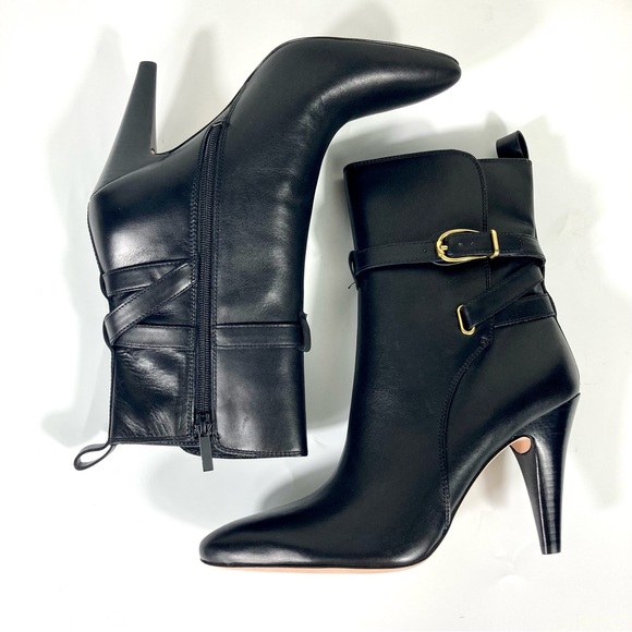 NWB Veronica Beard Sohelia Black Strap Leather High Heel Ankle Boots Bootie - Picture 14 of 17